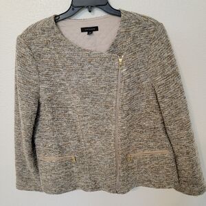 Ann Taylor Chanel Inspired Beige And Tan Cropped Blazer  SZ 18
